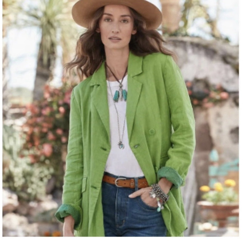 Sundance Womens Oaklee 100% Linen Blazer Size L Coastal Boho Resortwear Preppy